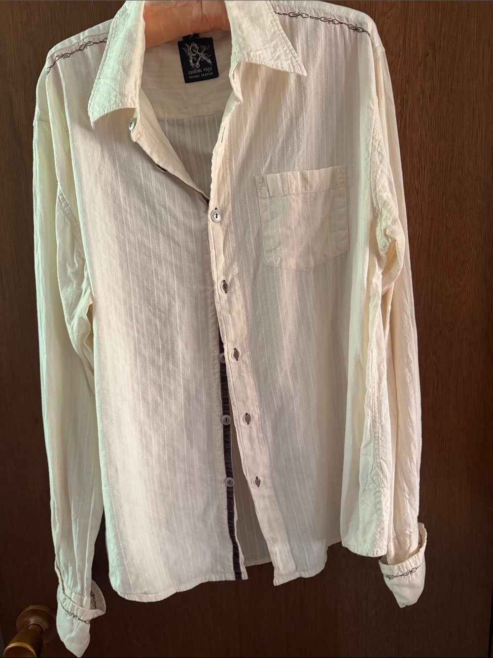 Men's Casual 100% Cotton Button-Down Shirt in Cream with Subtle Stitch Detail